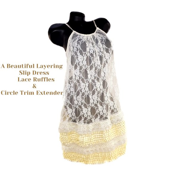 Cream Lace Tank Slip Dress with Ruffles Extender. - Picture 5 of 5